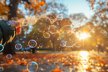 Poster - soap bubbles in the park