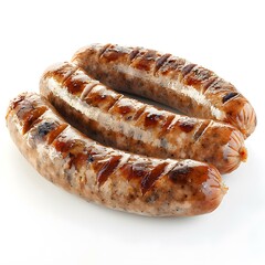 Wall Mural - Three Grilled Sausages on White Background