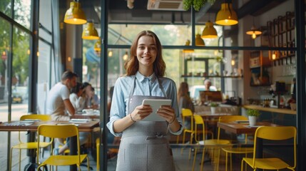 Canvas Print - The waitress with tablet