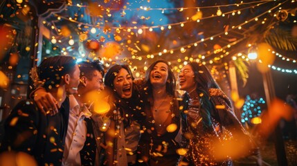 Canvas Print - The group of friends celebrating