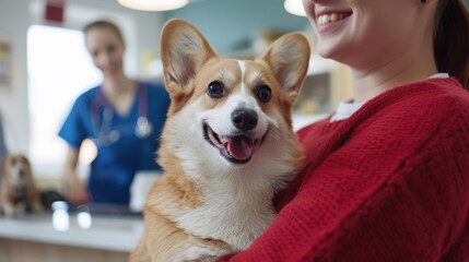 Wall Mural - The happy corgi at vet clinic