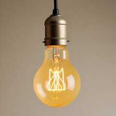 Wall Mural - close up isolated hanging yellow lightbulb with copy space background, representing great ideas