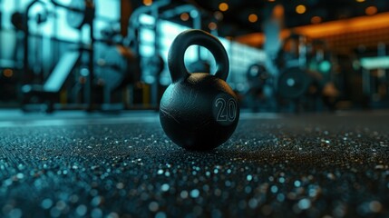 Wall Mural - The black kettlebell in gym