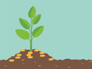 Wall Mural - Investment Growth: A Symbolic Illustration of Financial Success Through Plant Sprouting from Coins