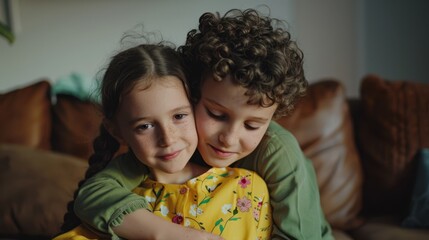 Canvas Print - The siblings' loving hug