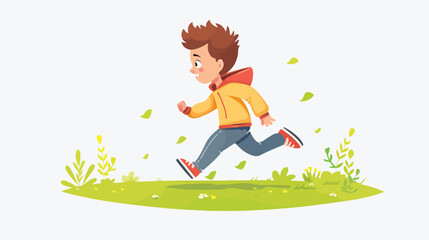 Walk flat icon Funny boy running outside Handdrawn Vector