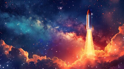 Wall Mural - Cosmic journey starts with a rocket launch flame