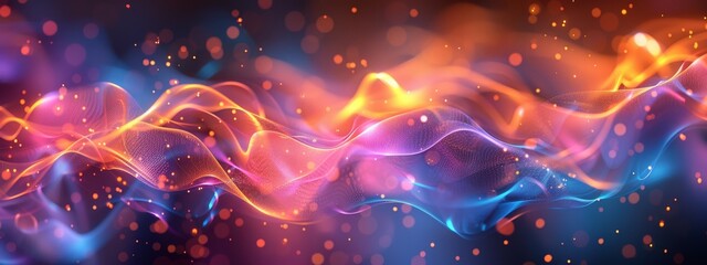 Wall Mural -  A vibrant abstract backdrop features a waving light emanating from its peak, accompanied by a soft blur of radiance emergent from its base
