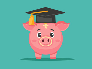 Wall Mural - Saving Up for Success: Piggy Bank Adorned with Graduation Cap Embodies Financial Literacy and Educational Aspiration