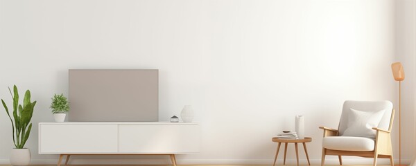 Wall Mural - Modern living room with TV, chair, and plant. A cozy space for relaxation and entertainment. Generative ai