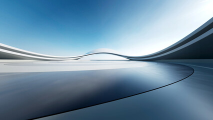 Wall Mural - 3d render of abstract curve structure futuristic architecture with empty concrete floor