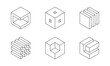 © SolaruS - Black and white Cube logo, geometric vector design. Set box logotype company, trendy techno emblem in isometric 3D style.