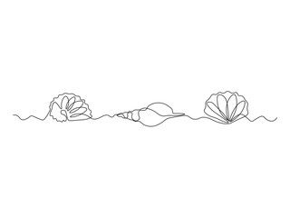 Wall Mural - Three different shells in a row,continuous single line art drawing sketch, logo