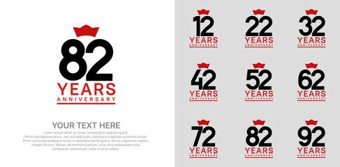 Wall Mural - anniversary logotype set. black color and red crown can be use for celebration event