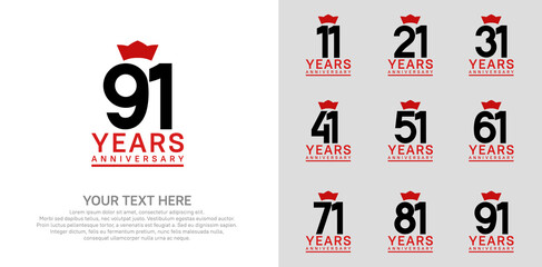Wall Mural - anniversary logotype set. black color and red crown can be use for celebration event