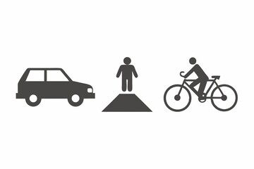 Wall Mural - collection, white background, stylized, minimalist, minimalist collection of white traffic symbols, including car, pedestrian, and bicycle, on white background.