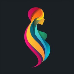 Wall Mural - Colorful silhouette portrait of a woman in simple colors on black background