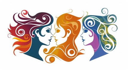 Wall Mural - Colorful silhouettes of a diverse and multicultural community. Illustration of a multi-ethnic group of people, portraits in simple colors, woman's day
