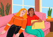 © Westend61 - Woman leaning on friend and sitting on sofa at home