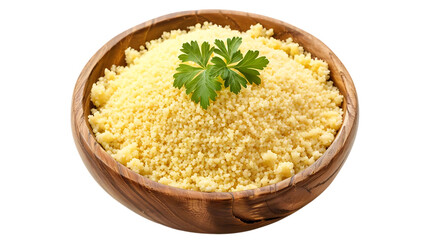 Wall Mural - Photo of Couscous in a Wooden Bowl with Parsley