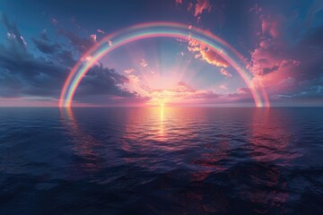 Wall Mural - At sunset, the rainbow in the sea