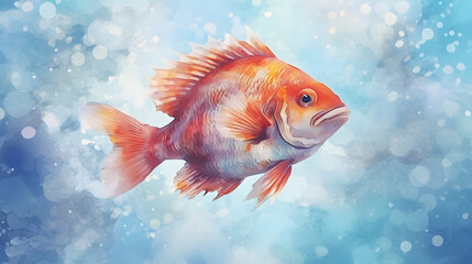 Wall Mural - Fish Under at sea Watercolor