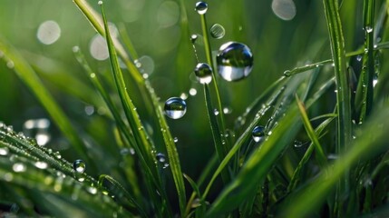 Wall Mural - green grass with water droplets on it