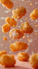 Wall Mural - Levitating fried cheese curds cut pieces. snack ads concept