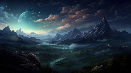 Wall Mural - The image is a beautiful landscape of a valley with a river running through it.