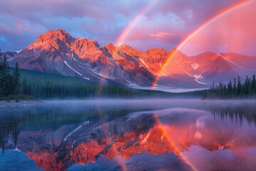 Wall Mural - Rainbow reflection on the lake surface