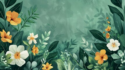 Poster - Green Background with Beautiful Illustrations of Flowers and Dedap