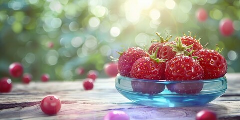 Poster - Fresh Strawberries in a Bowl on Wooden Table