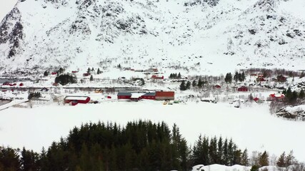 Wall Mural - 4k drone flight moving to the side footage (ultra high definition) of valberg village, norway, europ