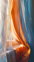 Wall Mural - Close-up of curtains in the morning sunlight