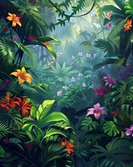 Wall Mural - Jungle Background With Flowers