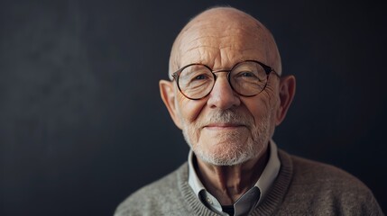 Canvas Print - A close-up portrait of a smiling older man with white hair, wearing glasses.