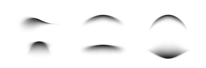 Realistic shadows of different shapes vector set. Collection of shadow effects with blurred soft edges isolated on transparent background