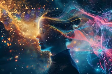 human mind abstract space science head background. brain face sky idea universe thought psychology