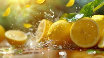 Canvas Print - Lemon Yellow Background with Refreshing Freshness of Fruits