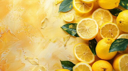 Lemon Yellow Background with Refreshing Freshness of Fruits