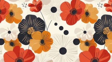 Wall Mural - A contemporary floral pattern with geometric shapes, perfect for modern design and architectural studios. Generative AI