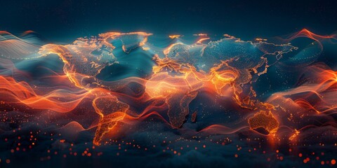 Wall Mural - global map showing digital data connections across continents
