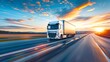 © Irina Ukrainets - Modern truck driving on a highway during sunset. This high-resolution, digitally crafted image shows transportation and logistics concepts. Ideal for marketing materials and industry presentations. AI