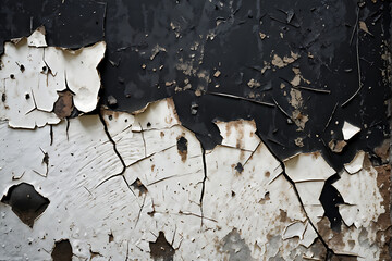  Cracked and Chipped Paint on a Wall or  Black and White Wood Texture 