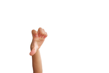 Wall Mural - Asian boy's hands making gestures on white background