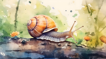 Snail in a nature watercolor