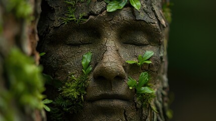 Wall Mural - Mysterious face in the forest