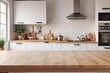 © Ayahe Stock - blurred Modern kitchen interior with table and stylish wooden accents