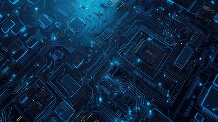 Wall Mural - Modern technology circuit board texture background design. Quantum computer technologies concepts, large data processing. Futuristic blue circuit board background. Minimal vector motherboard See Less