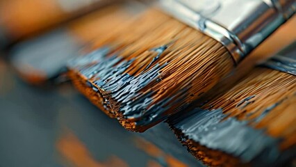 Poster - This Various paintbrushes dipped in colorful paint, artistic tools close-up